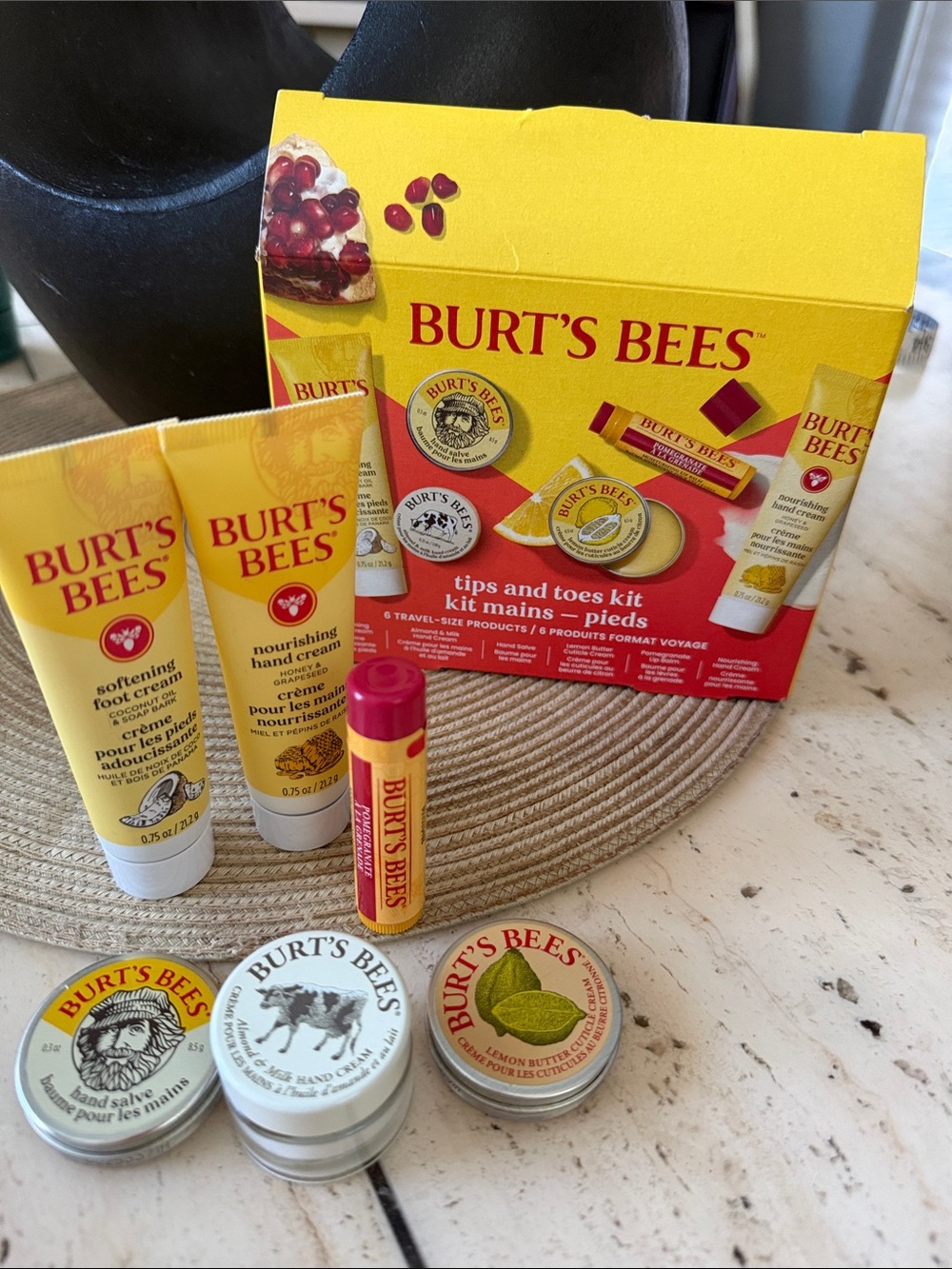Burt's Bees NIB Tips & Toes Travel Care Set w/6 Products in Travel Size